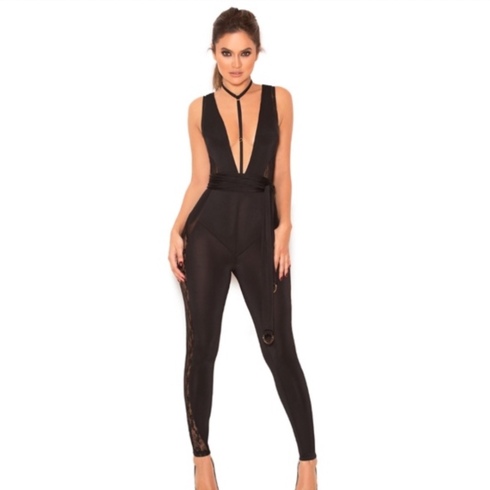 House of CB Black Lace Detail Jumpsuit